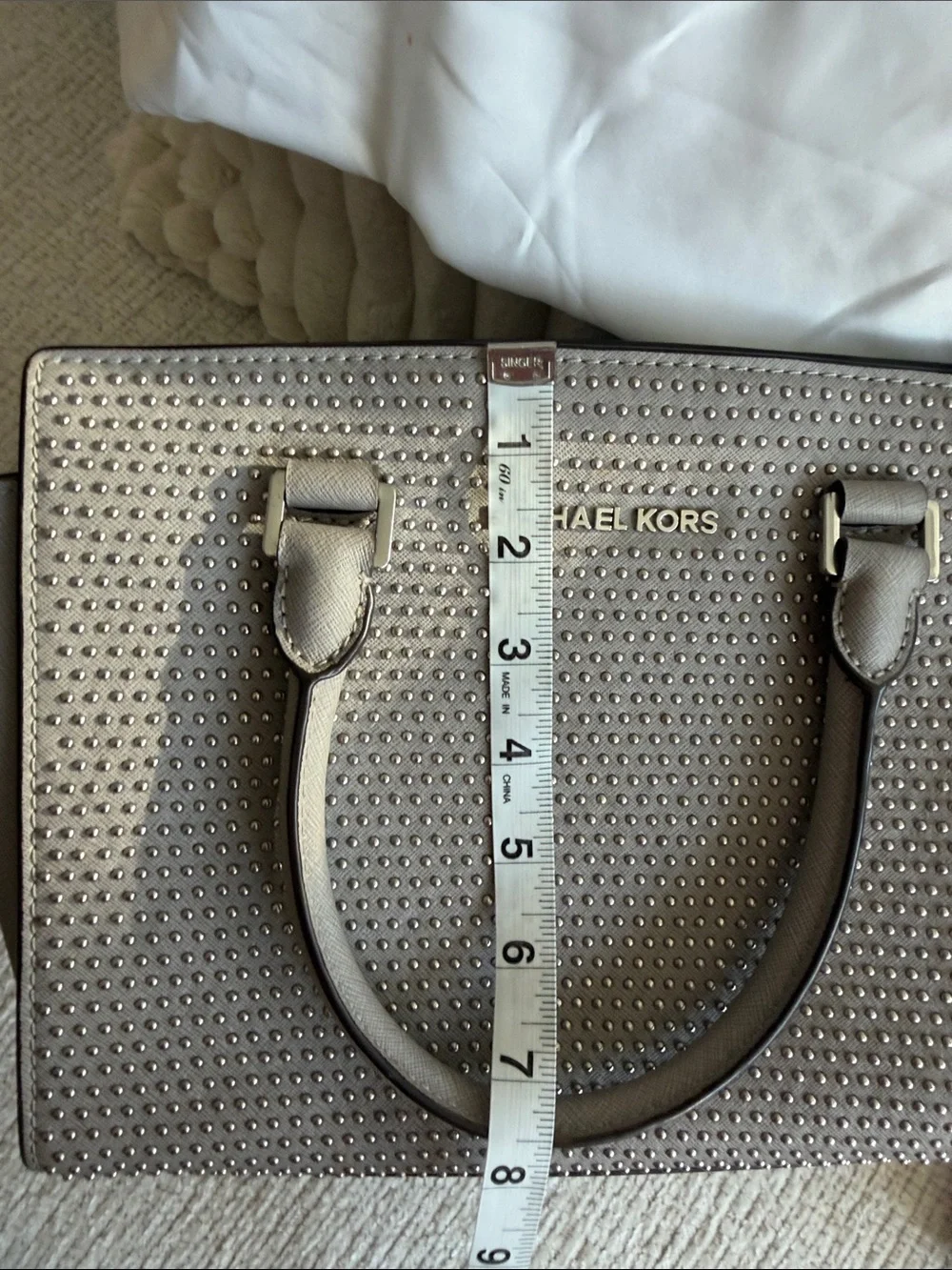 Michael Kors Pearl Grey Medium Leather Selma Satchel